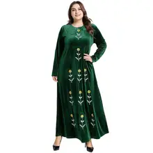 Зимние мусульманские женская одежда однотонная Цвет завод вышивка черный Абаи турецкий осень с длинным рукавом Кафтан Marocain размера плюс
