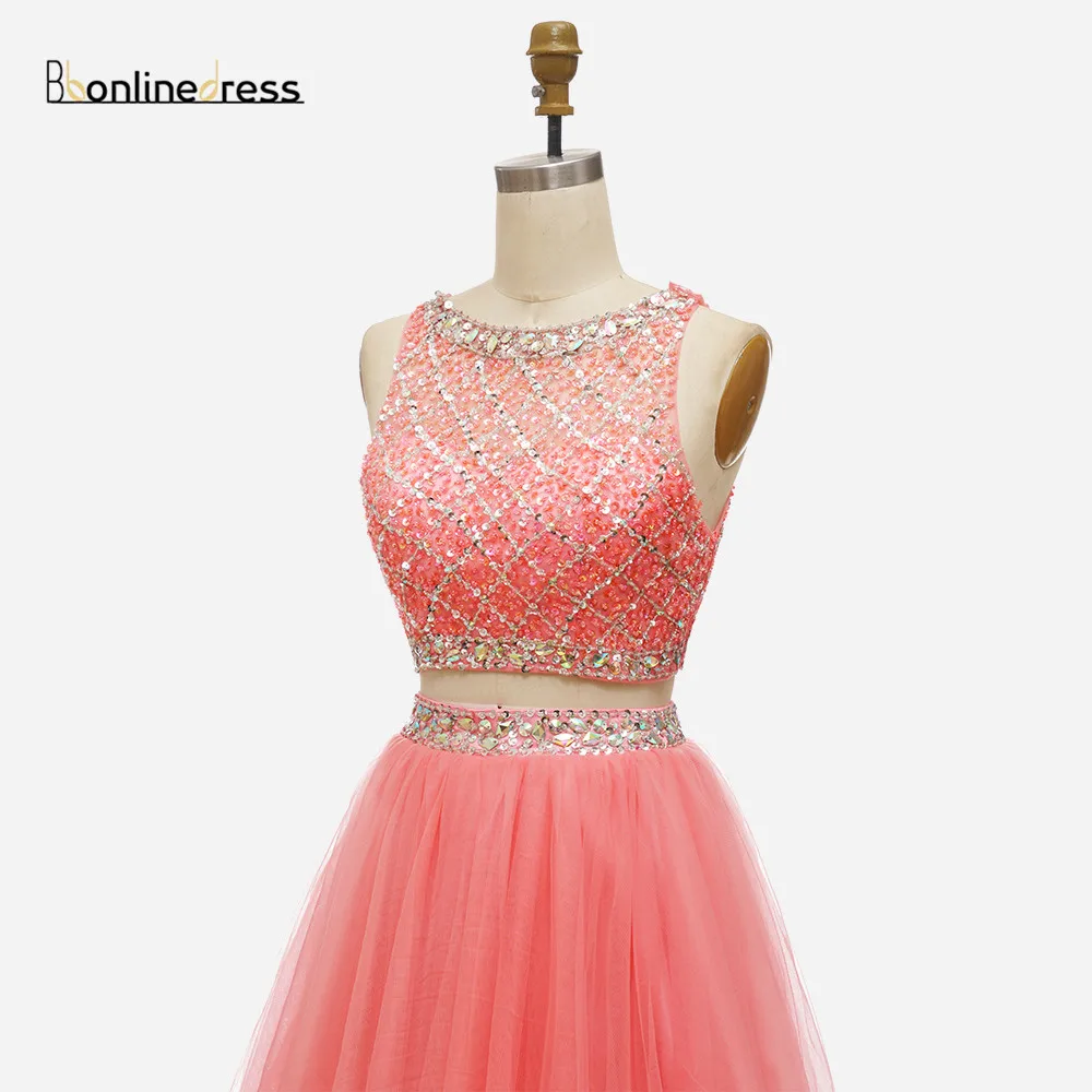 Free Shipping Homecoming Dress Tulle Two Pieces Girl Party Wear Cocktail Dresses Crystal Beaded Charming graduation robes