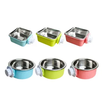 

1 Set Pet Feeder Cats Dogs Bowl Stainless Steel Dog Cage Hanging Fixed Pets Basin
