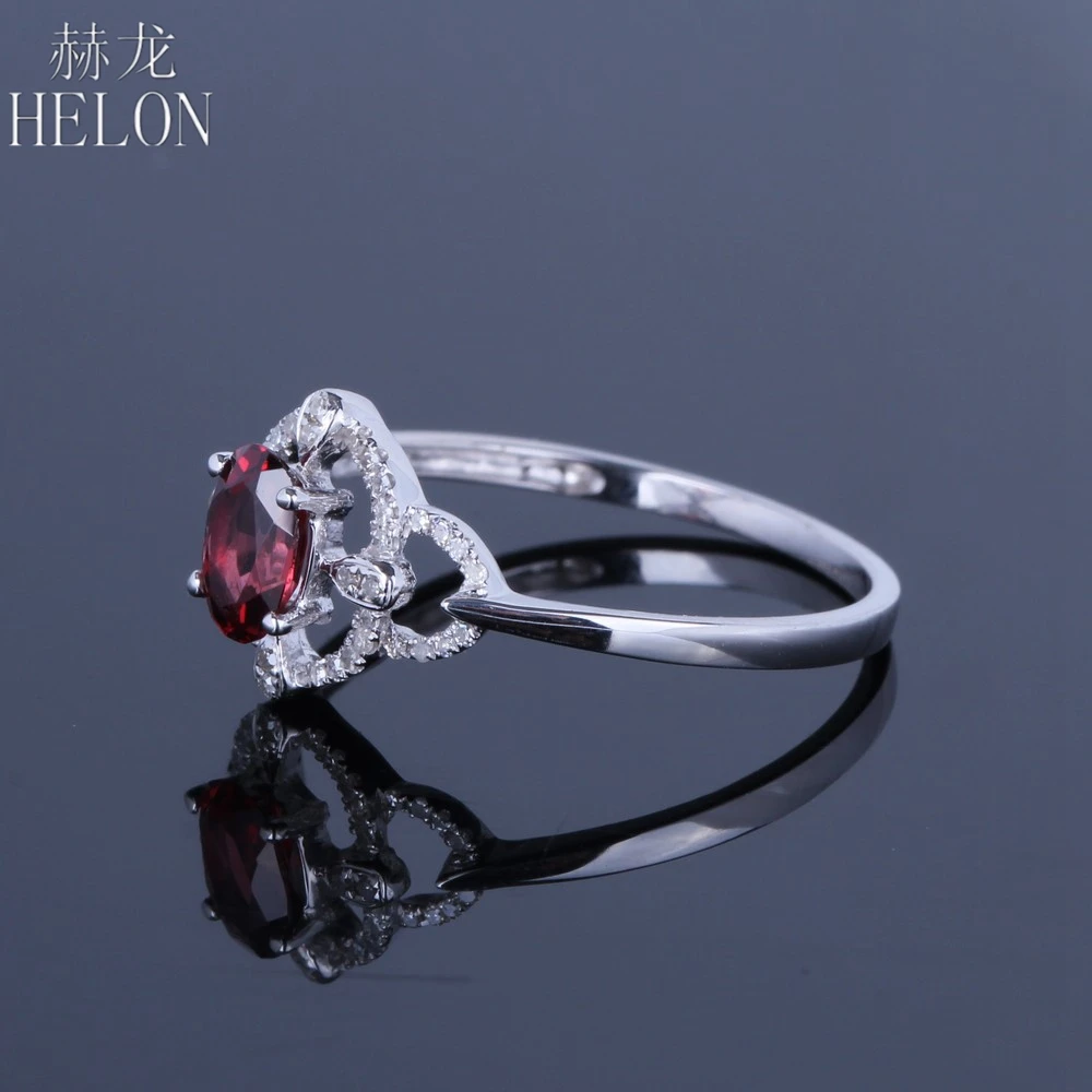 HELON Solid 14K белое золото безупречная овальная огранка 0.6ct натуральный гранат настоящий алмаз драгоценный камень свадебные модные ювелирные изделия кольцо