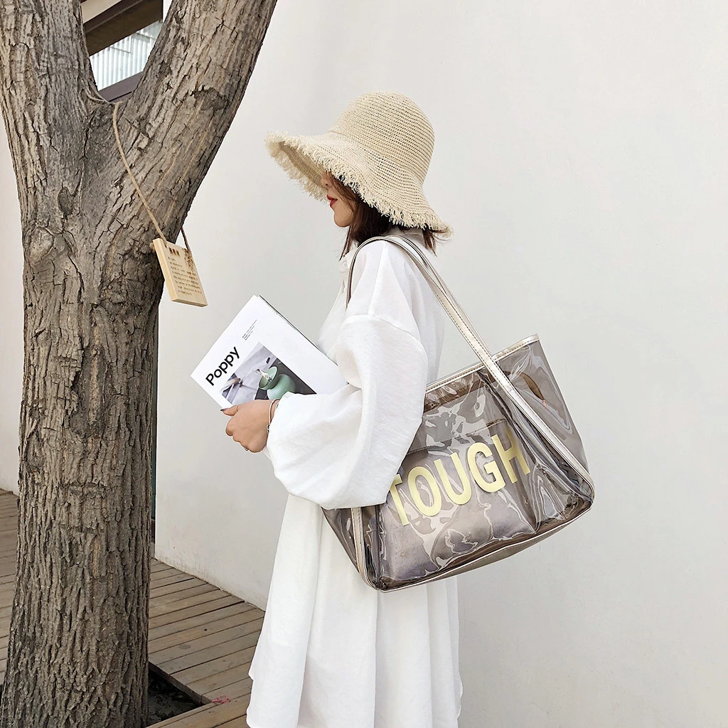 Clear Transparent PVC Shoulder Bags Women Candy Color Jelly Bags Purse Handbags Beach Travel Crossbody Shopping Totes 821