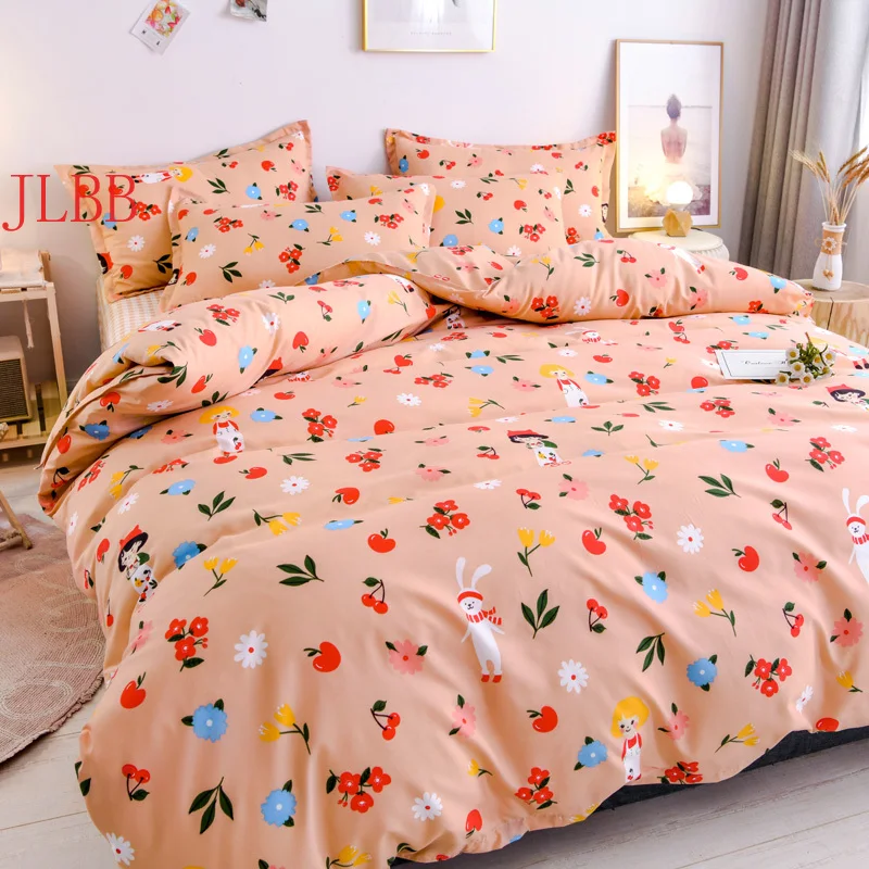 Flower bedding set Green girl boy bed linens leaf duvet cover flat sheet pillowcase pastoral style home bedclothes | Дом и сад