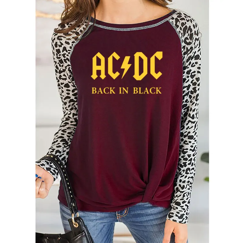 10 Группа acdc рок футболка женская ACDC с буквенным принтом футболки хип хоп Рэп музыка осень леопард длинный рукав тонкий круглый вырез - Цвет: 10