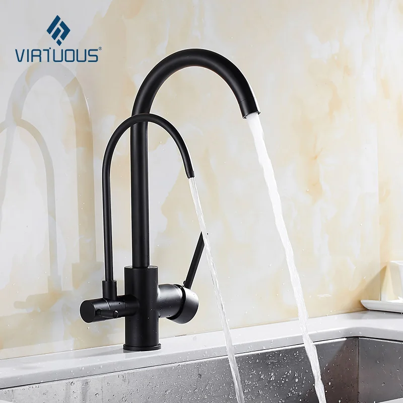 

Free Shipping Black Kitchen Faucets Hot Cold Water Filter Tap for Kitchen Three Ways Sink Mixer Kitchen Tap
