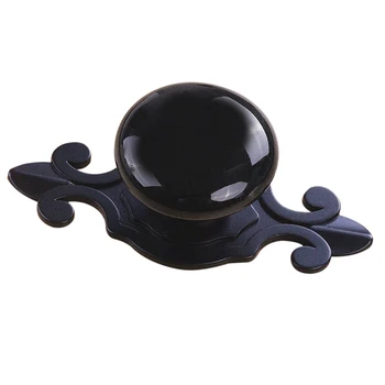 

4pcs Ceramic Door Round Handles Kitchen Cabinet Knobs Cupboard Wardrobe Pull (Black round + black flower base)