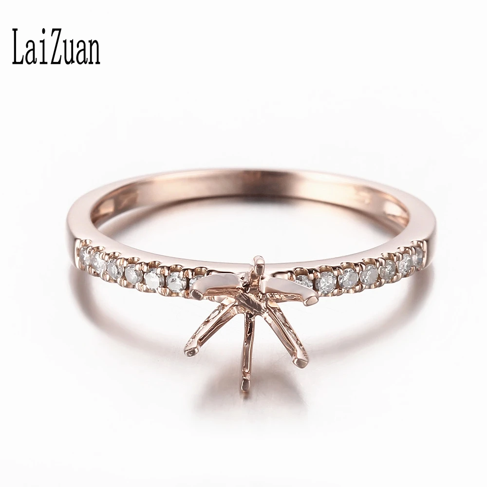 LaiZuan, твердое, 10 к, розовое золото, 6 мм, круглая огранка, натуральный бриллиант, полукрепление, кольцо для установки, для женщин, свадебный под...