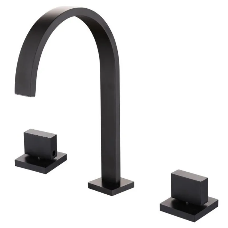 Water Tap Black Silver Wastafel Mengkraan Brass 3 Hole Faucet Grifo Pared - Цвет: Black