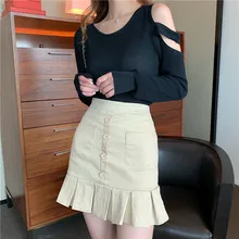 Черная/хаки Женская Осенняя хлопковая юбка-рыбий хвост с карманами на молнии сзади, однобортные юбки-трубы, юбка-русалка в стиле ампир