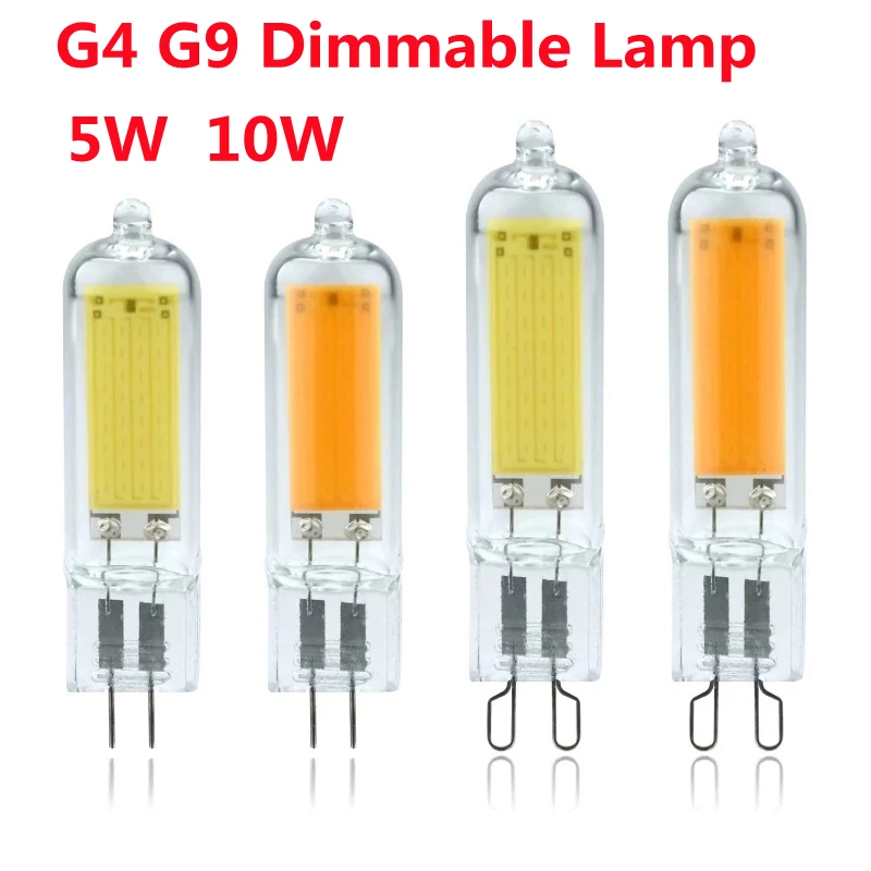 10 шт./лот диммируемая 5 Вт G4 G9 COB светодиодная лампочка AC/110 В 220 стеклянные свечи