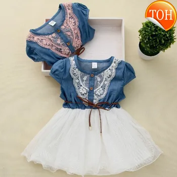 

Princess Girls Baby Kids Lace Belt Denim Tulle Stitching Dresses Age 1-6Y