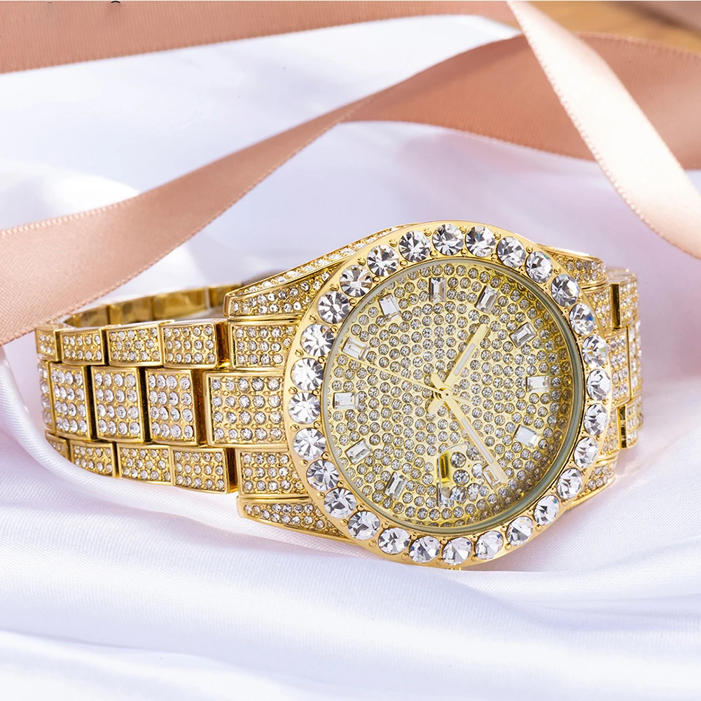 洋楽 Gold Big Brand Golden Watches For Men Cool Hip Hop Diamond