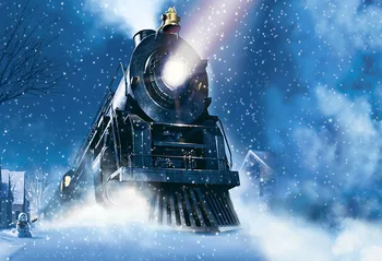 

7x5FT Polar Express Locrmotive Light Winter Snowflake White Clouds Custom Photo Studio Backdrop Background Vinyl 220cm X 150cm