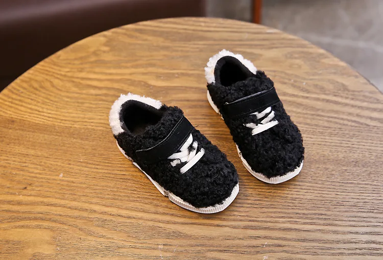 Children Sneakers Winter fashion LAMBS WOOL Keep Warm Sports Shoes for Girls Boys Hook& Loop Flat sneakers Kids Casual Shoes