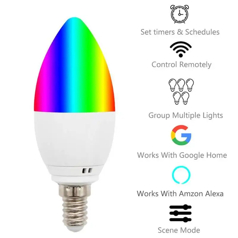 E14 смарт WiFi свеча лампочка RGBW светодиодный совместимый с Alexa Google Assistant Совместимость с Amazon Alexa Google Home