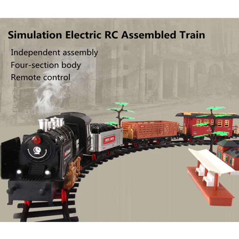 High Simulation Steam spray 2.4G RC Steam Train 666CM Large Track Railway DIY Assembly RC Toy Sound Smoking Effect Train  Tracks 2