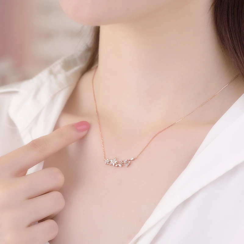 Aazuo, 18 К, розовое золото, настоящие бриллианты, цветок, звено цепи, ожерелье, одаренное для женщин, помолвка, свадьба