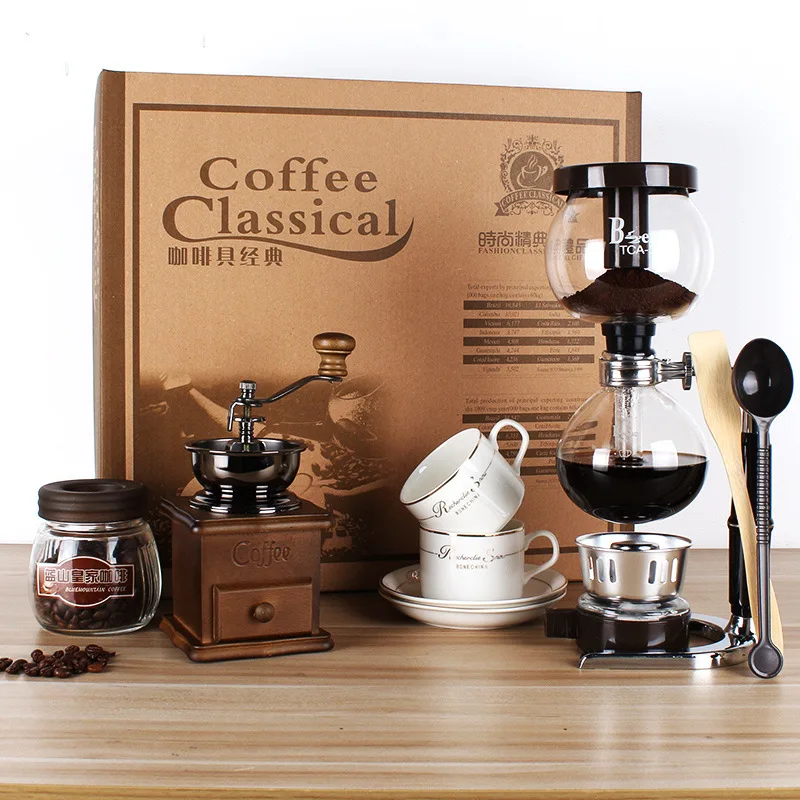 

Coffee Siphon Pot Coffee Cup Saucer Coffee Pot Set Gift Box Home Coffee Maker Retro Hand-cranked Coffee Bean Grinder