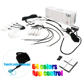 

6M Optical Fibre Car Ambient Light with Foot Lamp Wireless No Threading Touch the color button + App Control