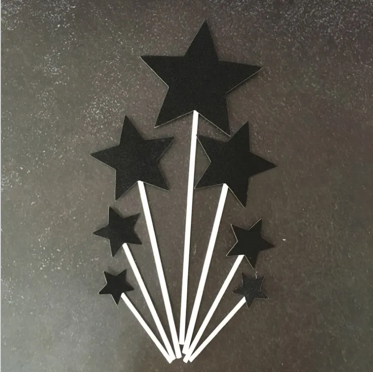 New Style Birthday Five-pointed Star Cake Inserting Card Party Card Instert Cake Heart Shape Decoration Decorative Flag Black An