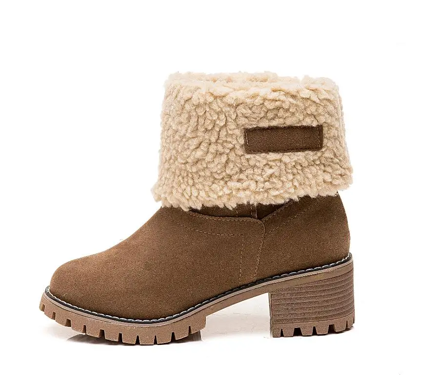 Дешевые продажи, г. Зимние женские модные ботильоны женские короткие ботинки из флока на высоком каблуке, большие размеры 43, женская теплая обувь на меху