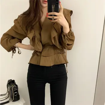 

Alien Kitty Palace Style Hot Elegant Gentle Sweet Chic Brief 2020 Ruffles V-Neck Waist-Controlled Stylish Women All-Match Shirts