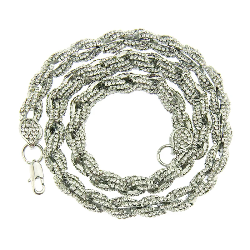 Хип-хоп Стразы вымощенные Bling Iced Out Twist веревка цепочка на шею для мужчин хип-хоп рэппер ювелирные изделия золото серебро Прямая поставка