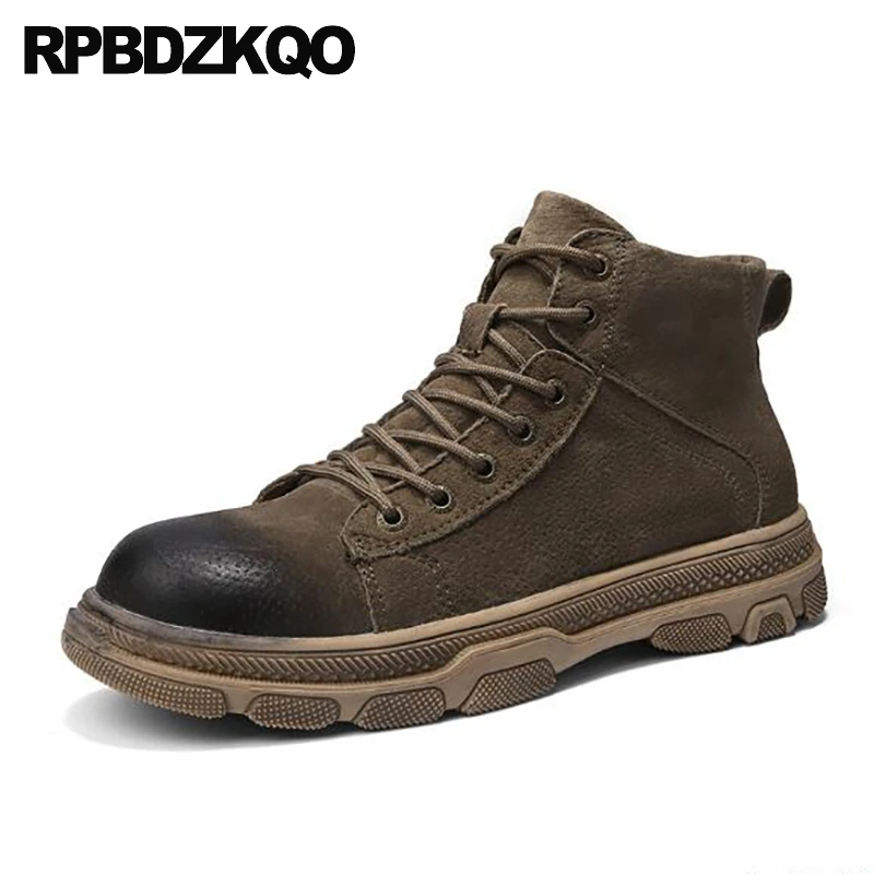 

fall suede british style shoes designer black men stylish military green army short lace up autumn booties retro combat boots