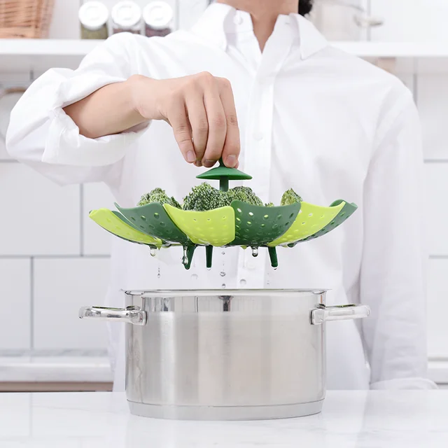 Cookware Plastic Steaming Food Basket Mesh Silicone Faucet Steamer Folding Food Vegetable Vapor Cooker Dish Foldable Steamer 2