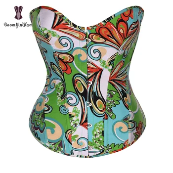 

Buy Two Got One Free Flower Printing Corset Overbust Corsets Front Busk Korset Fish Boned Bustier Women Gorset Clothes Corselet
