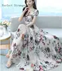 2022Summer  New Arrival Hot Sale  Round Collar Flower Printed Short Sleeve Women Long Chiffon  Dress Plus Size M-4XL ► Photo 1/6
