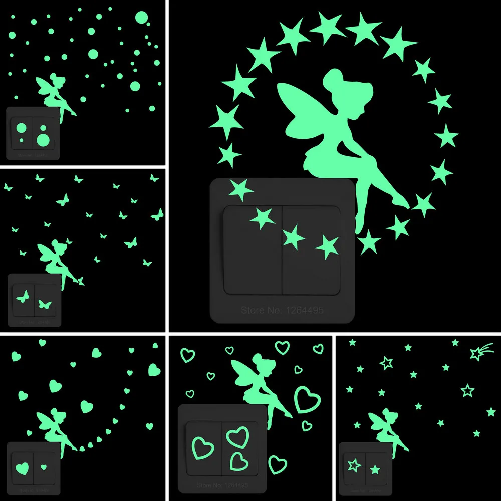 أطفال الجدار ملصق الجنية ملصقات مضيئة غرفة الطفل الأطفال غرفة نوم ديكور المنزل ملصقات المطبخ الحمام توهج التبديل الديكور