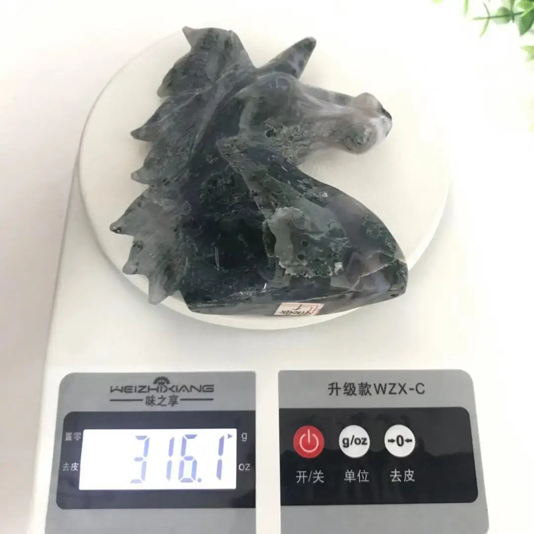 High Quality Natural Moss Agate Unicorn Shape Stone Hand Carved For Gift& Home Decor ZJJ