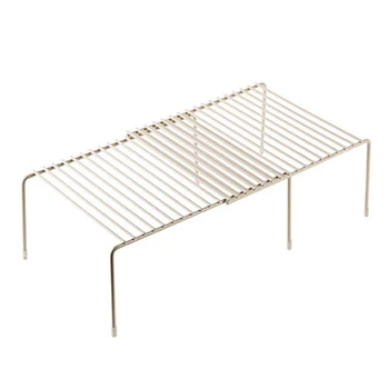 

Expandable Cabinet Shelf Adjustable Kitchen Countertop Organizer Storage Rack for Dish Cookware Canned Food Mugs Cups White