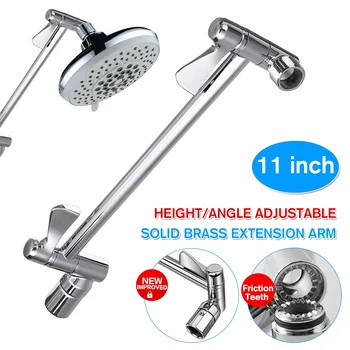 

11 Inch Brass Adjustable Shower Arm Height and Angle Adjustable Shower Head Extension Arm Chrome Bathroom Fixture