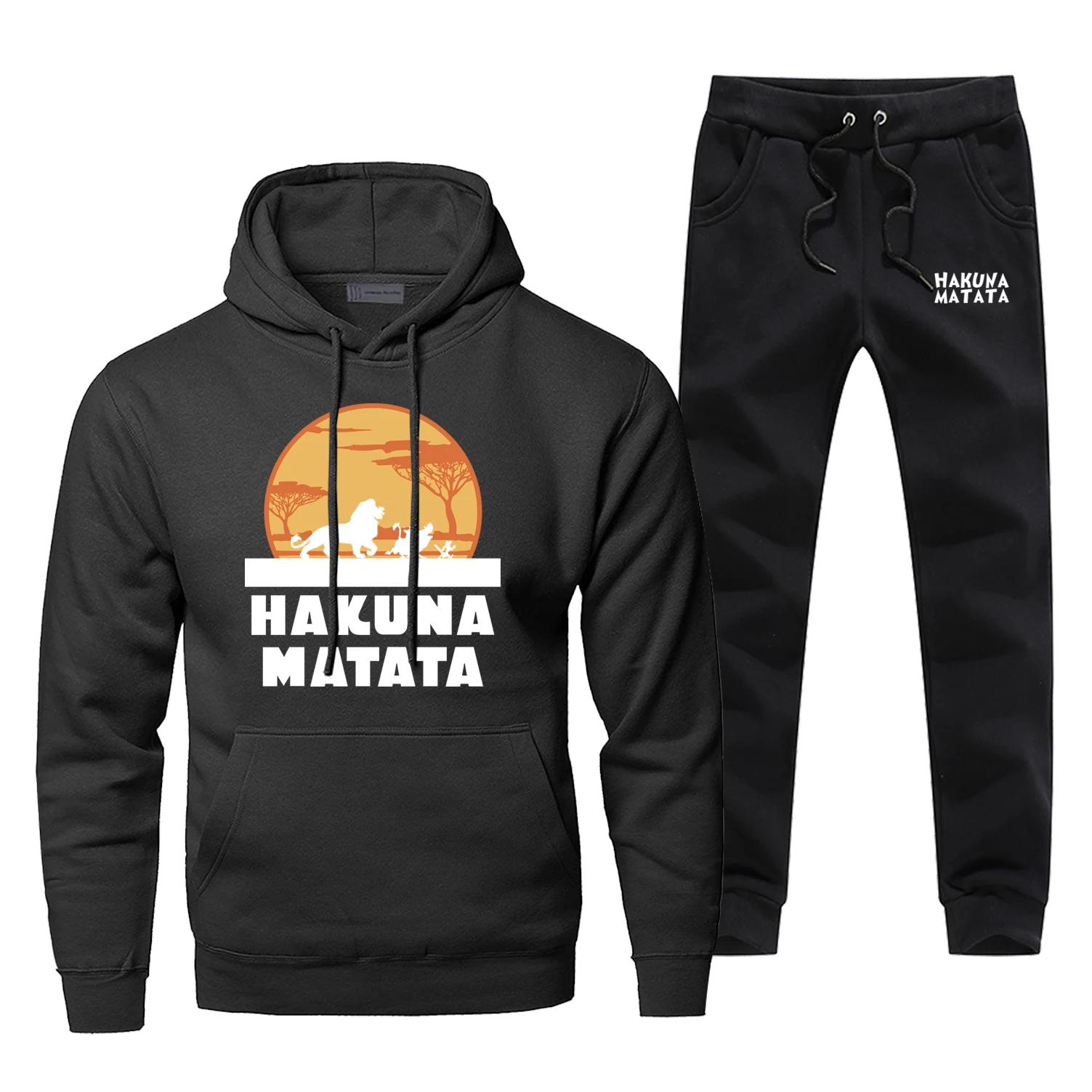 Забавный Король Лев Simba Толстовка Акуна Матата толстовки Брюки Наборы для мужчин мода флис спортивная одежда Спортивные штаны хип-хоп Уличная одежда - Цвет: Black 5