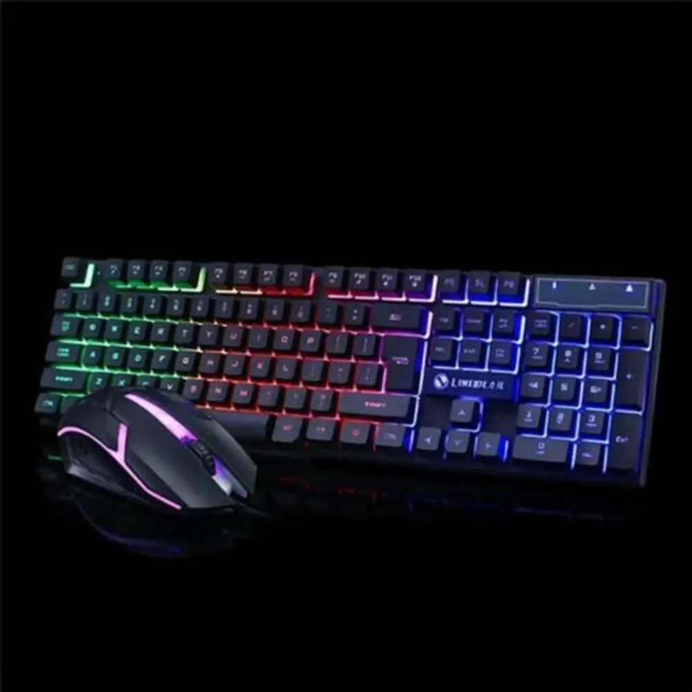 

Led Glowing Computer Desktop Wired Mechanical Keyboard And Mouse Game Suite Usb