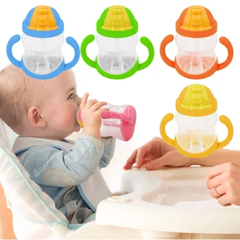 

5 Color 280ml Baby Bottle Kids Cup Silicone Sippy Children Training Cups Cute Baby Drinking Water Straw Handle Feeding Bottle