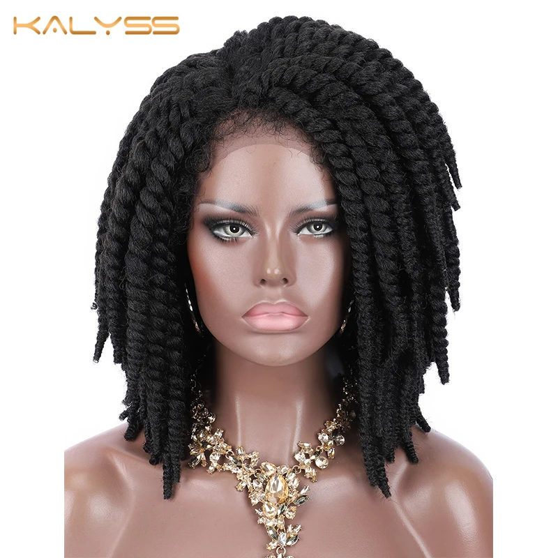 Kalyss короткие плетеные парики для чернокожих женщин косички кукурузы кружевные