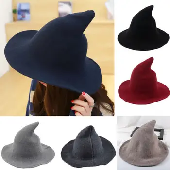 

Halloween Witch Hat Diversified Along The Sheep Wool Cap Knitting Fisherman Hat Female Fashion Witch Pointed Basin Bucket