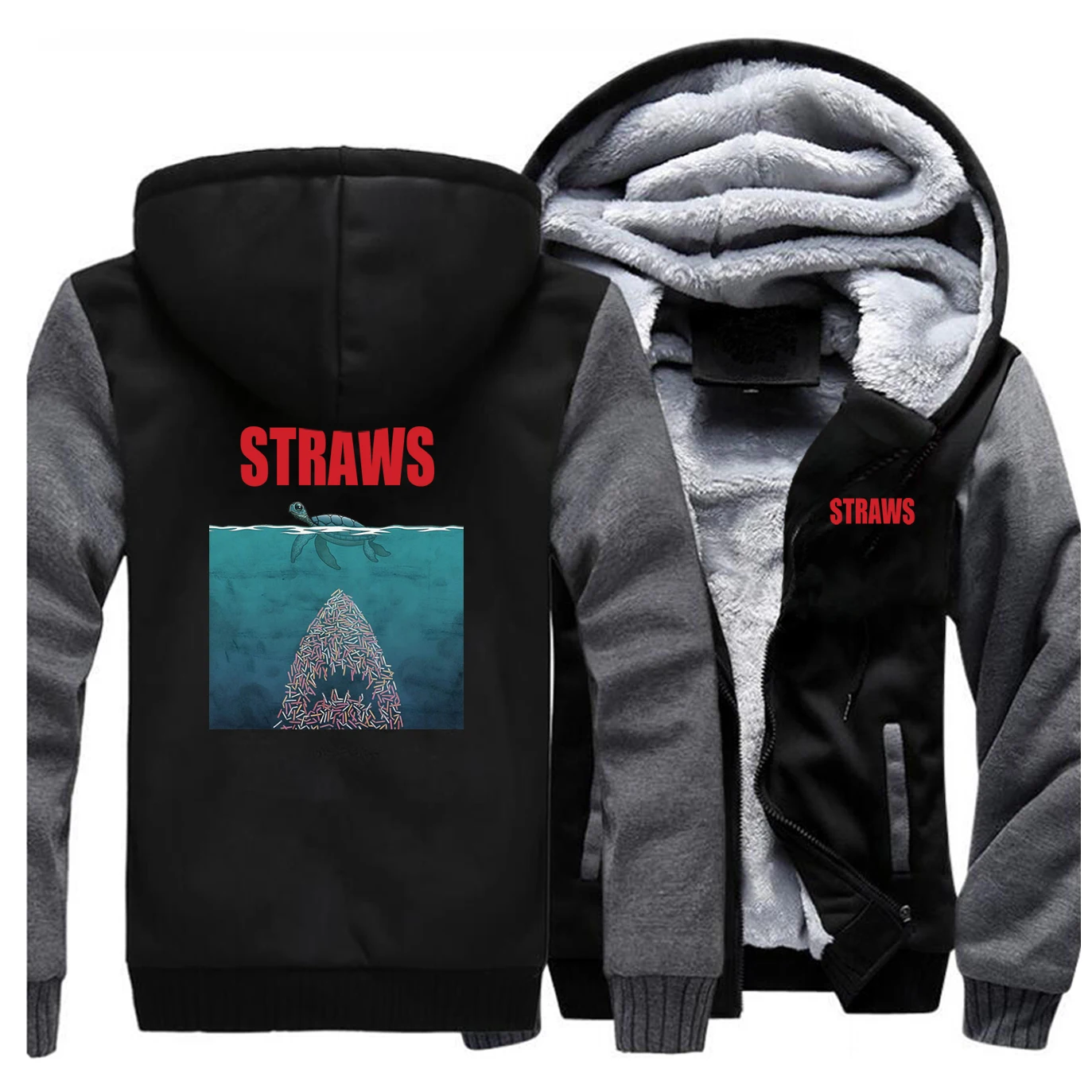 

Straws Men Winter Jacket Fleece Thick Funny Warm Mens Jackets Hoodie Shark Tortoise Sweatshirt Sportswear Thicken Raglan Hoodie