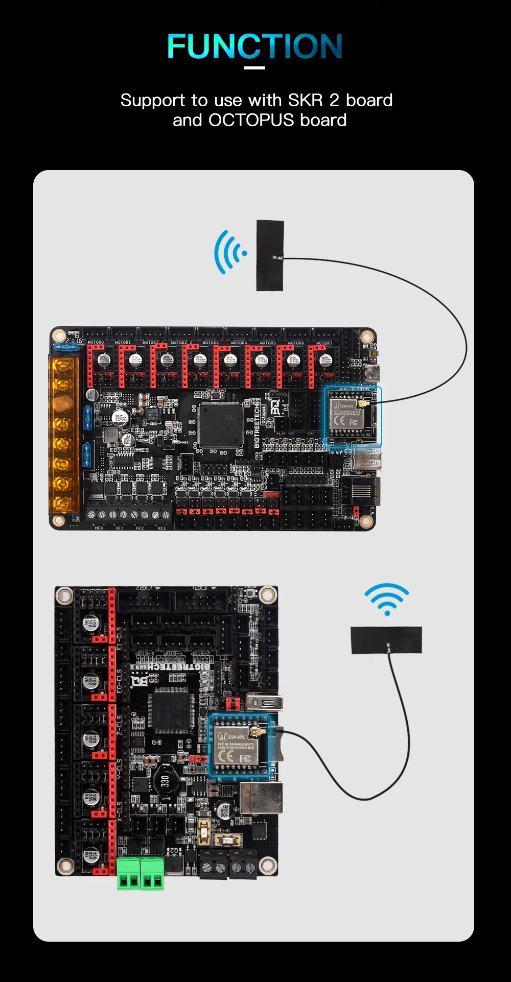 BIGTREETECH ESP-07S WIFI Module ESP8266 WIFI Wireless Sensor VS ESP-12S ESP-01S To BTT SKR 2 Octopus Ender 3 V2 3D Printer Parts