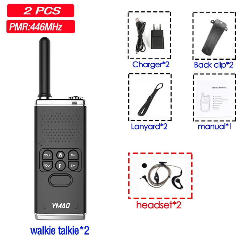 2 шт.) YMAO Walkie Talkie uhf PMR446 PRS462 Портативный радиоприемник, мощный рация, фонарик, КВ трансивер - Цвет: 2 PCS E