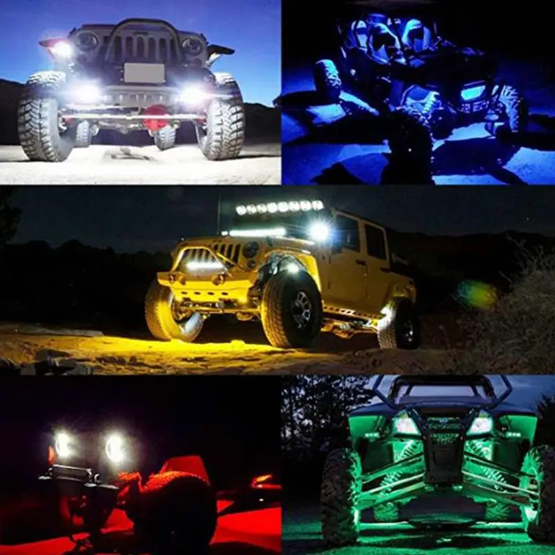

4 Pods LED Rock Light Waterproof Neon Underglow Decorations Lights for Car Truck ATV SUV Offroad Boat Underbody Glow Trail Rig