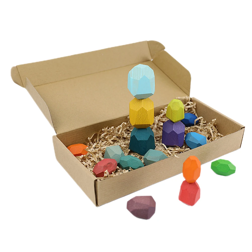 Wood Rock Set Mixed Species Balancing Blocks Natural Colored Wooden Stones Stacking Game Educational Puzzle Toy | Игрушки и хобби