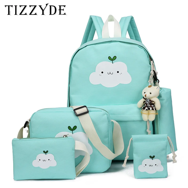 

2019 New 4pcs Fashion High Quality Nylon Backpack School for Girl Teenager Casual Travel Bag Rucksack Cute Cloud Printing WH249
