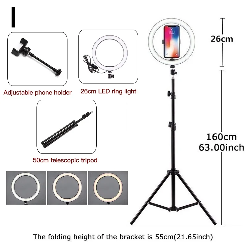 Фотография Youtube светодиодный селфи холодный теплый светильник ing Dimmable светодиодный светильник-кольцо для телефона видео светильник с кольцо для штатива заполняющий светильник - Color: Size I