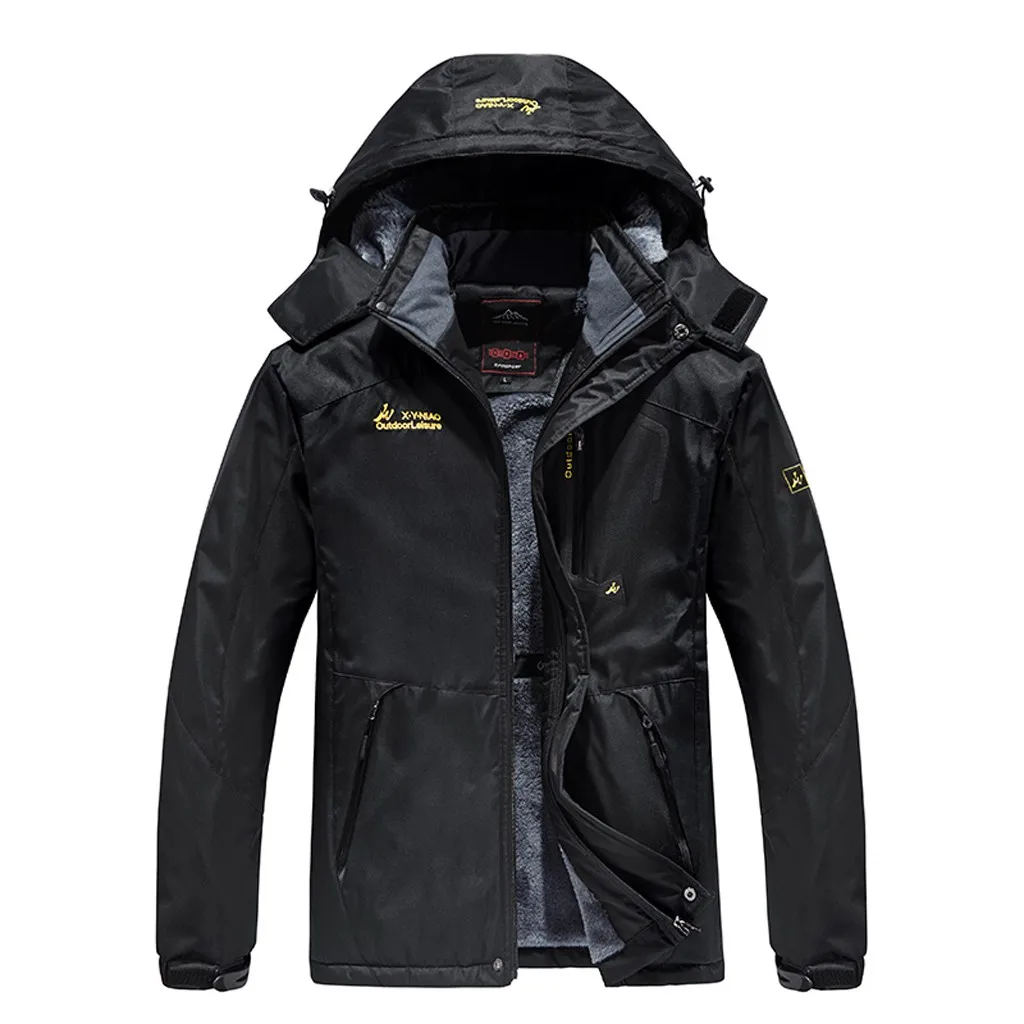 Men Jacket Winter Waterproof Mens Hiking Jackets Outwear Warm Coat Man Thick Hooded Jacket Man Fleece Overcoat Inside Pocket