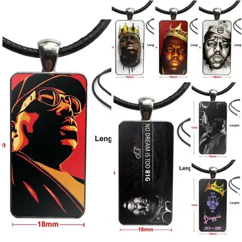 

Notorious Big Biggie Smalls Jewelry With Stainless Steel Plated Glass Cabochon Choker Long Pendant Rectangle Necklace For Unisex