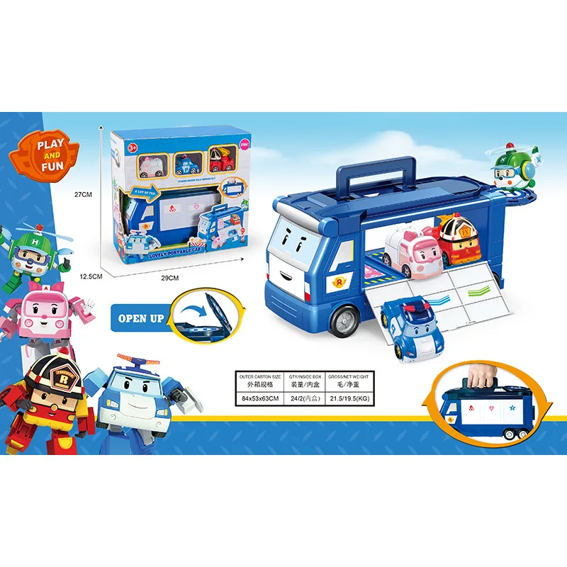 ROBOCAR POLI фигурка робота автобуса с тремя откатными автомобилями Поли школьная машина детская парковка игрушки аниме фигурка подарок