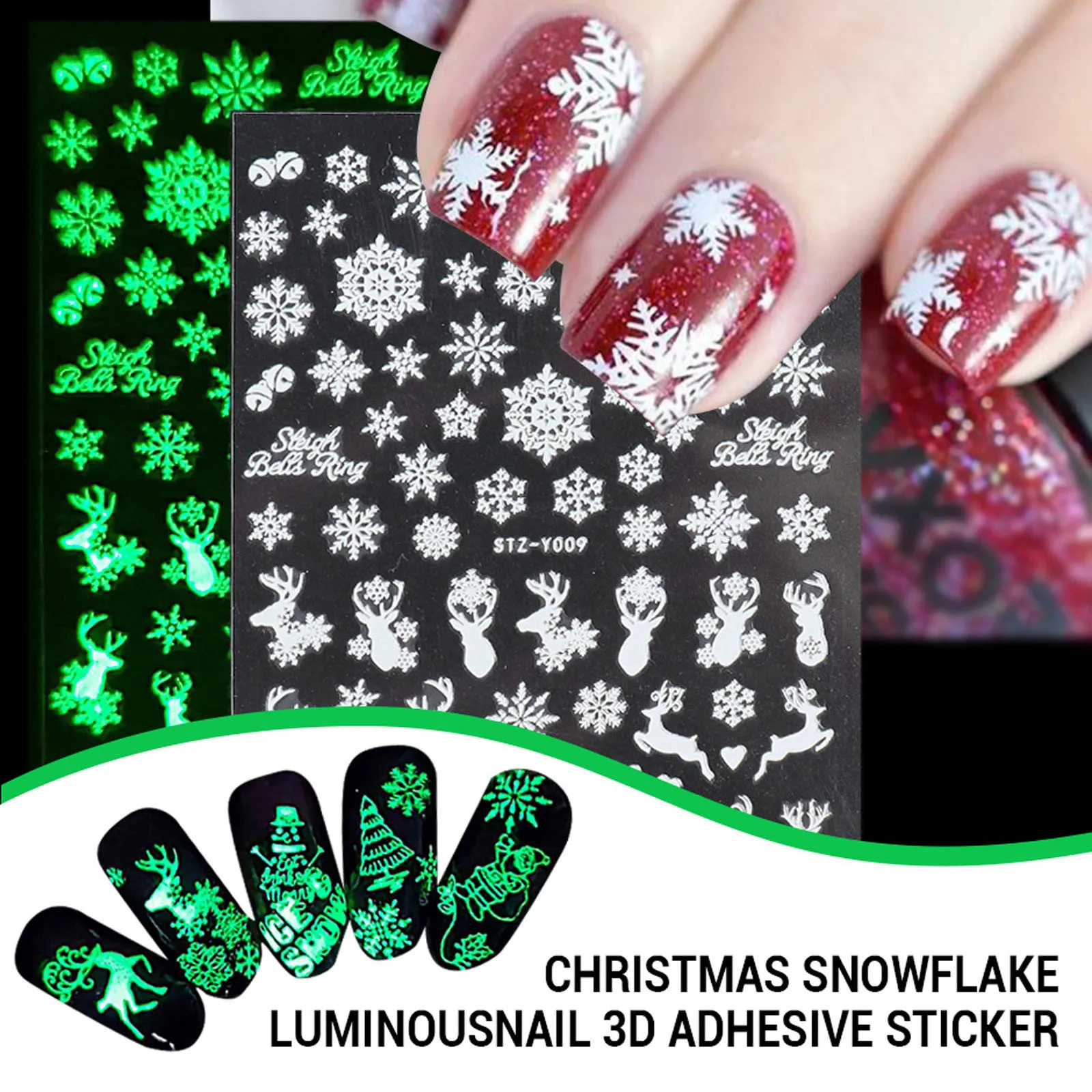 

Merry Christmas Luminous Nail Stickers Fluorescent Xmas Winter Sliders for Nails Charms Glow in Dark Manicure Decals